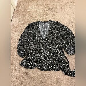 Banana Republic, floral wrap top, long sleeve, crisscross with bow